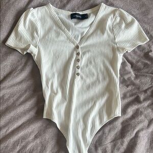MINKPINK Cream Ribbed Bodysuit